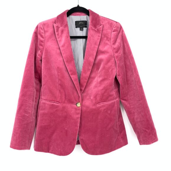 J.Crew Parke Blazer Jacket In Velvet Womens Size 2 Rose Pink Single Button - Picture 1 of 7